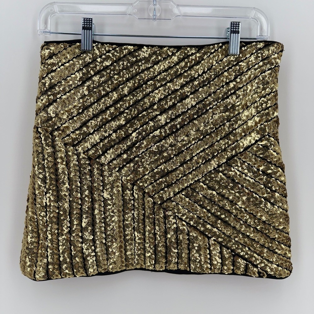 Lulus Size S Gold Dolled Up Sequin Mini Skirt Geometric Pattern Party‎ Clubwear